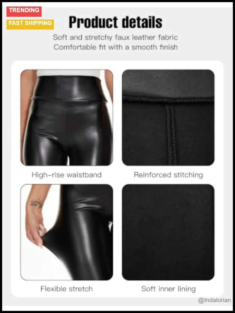 Faux Leather Leggings for Women High Waist Fleece Lined Stretchy Tummy Control